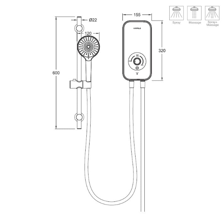 (Pre-Order) HAFELE เครื่องทำน้ำอุ่น พร้อมชุดฝักบัวสายอ่อน