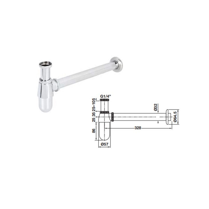 HAFELE ท่อน้ำทิ้งอ่างล้างหน้าแบบกระปุก 305 mm. / WATER TRAP BRASS 305MM