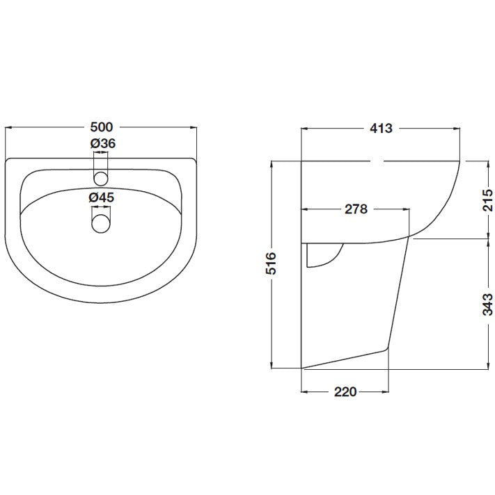 HAFELE อ่างล้างหน้าแบบแขวนผนัง พร้อมขาแขวนอ่าง